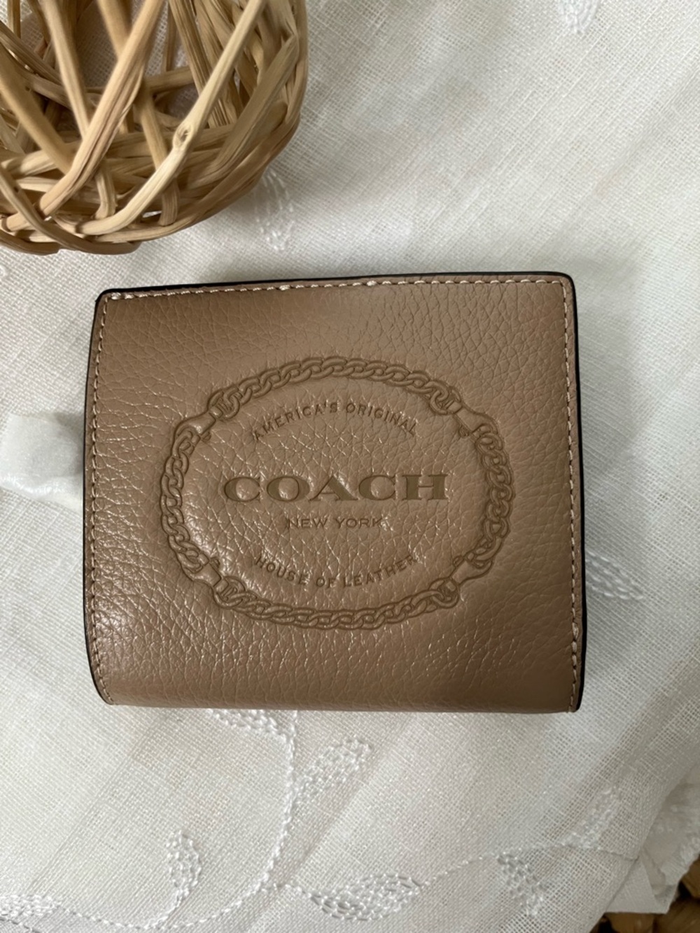 Coach Pebble Leather Wallet in Taupe Brown